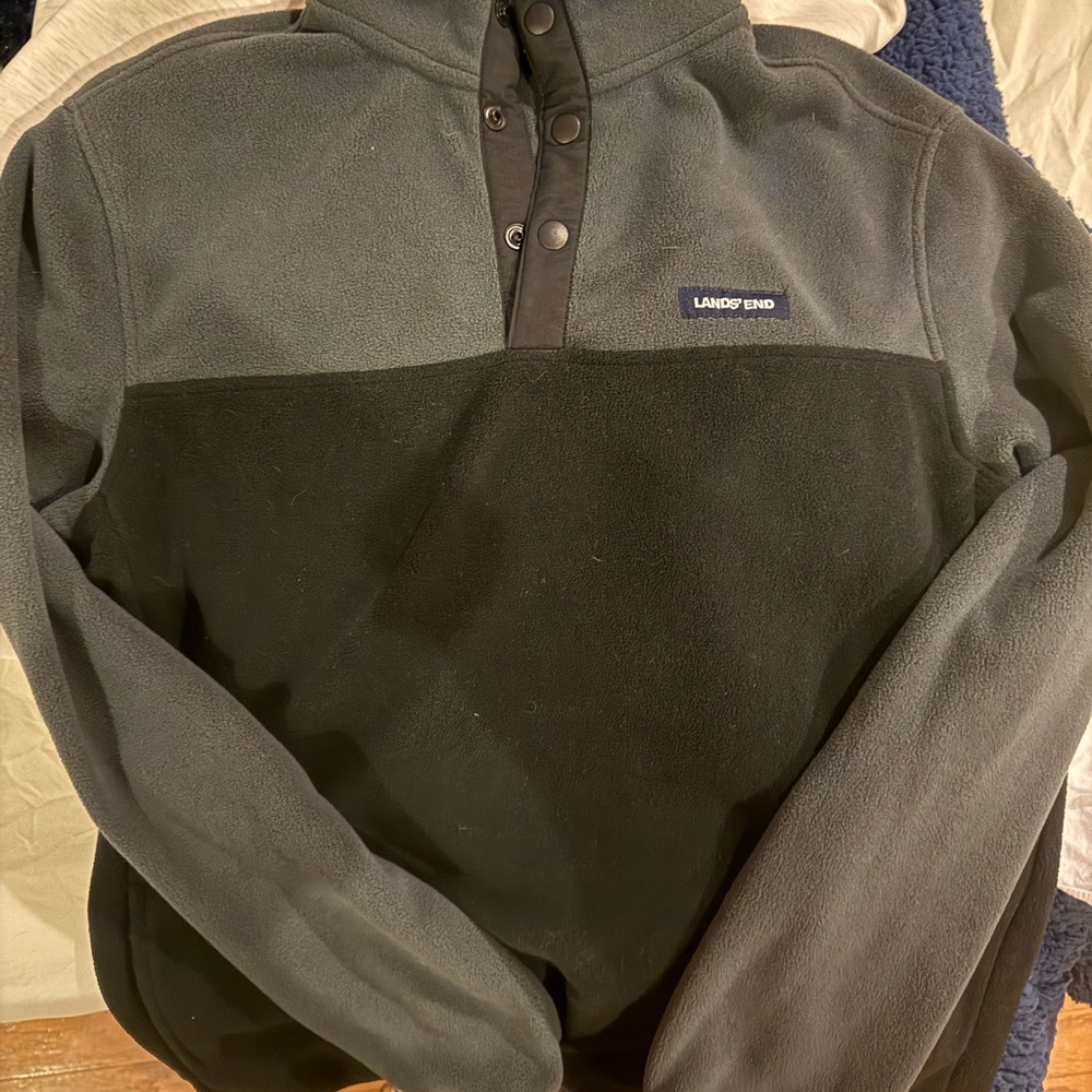 Lands' End Charcoal and Black Fleece Top
